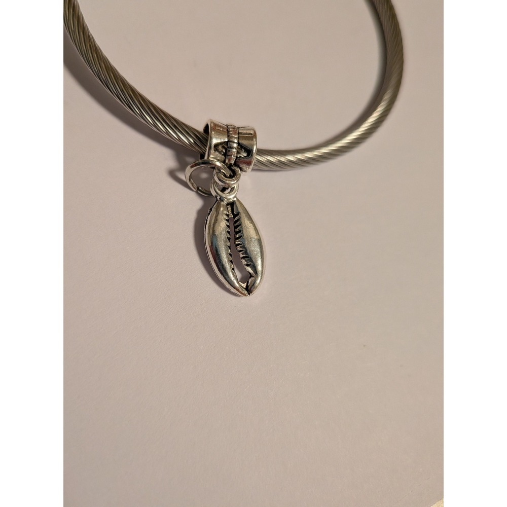 Silver Cowrie Shell Dangle Charm for European Bracelets Beach Nautical